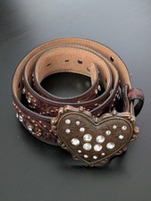 Justin Leather Belt Jeweled Heart Buckle Tooled Leather Size 34 Women's