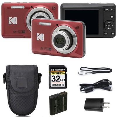 Kodak PIXPRO FZ55 Digital Camera (Red) + Case + 32GB Memory Card