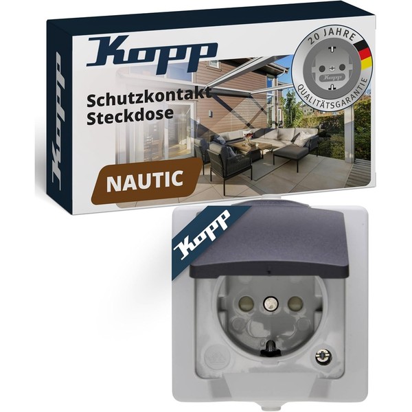 Steckdose 1-Fach Kopp Nautic Aufputz Feuchtraum Grau IP44 Klappdeckel 16 A-image
