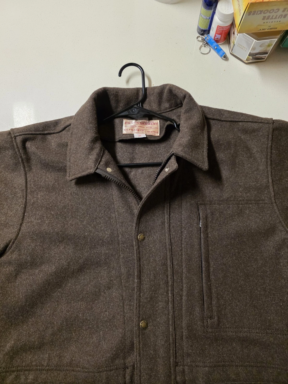 Filson Garment Men’s Brown Wool Mid-Length Jacket Zip/Button Front Size XXL - product detail image 7
