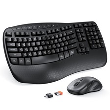 MEETION New Ergonomic Keyboard and Mouse Wireless Combo, Wave Keys Natural Ty...