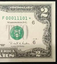 1995 $2 Dollar Bill TRUE BINARY STAR NOTE RARE Serial Number