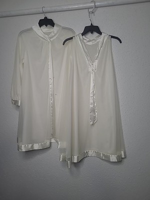 Vintage Gossard Artemis Ivory Peignoir Sheer Gown & Robe Set Satin Trim Small
