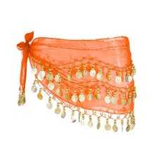 Belly Dance Hip Scarf 55x10" with 98 Gold Coin, Orange