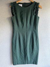 Akris Punto Dress Womens 6 Green Ruffle Trim Sleeveless Sheath Luxury 
