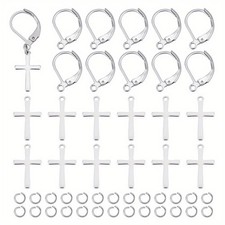 1box Cross Earring Making sets 304 Stainless Steel Leverback Earring with Cross
