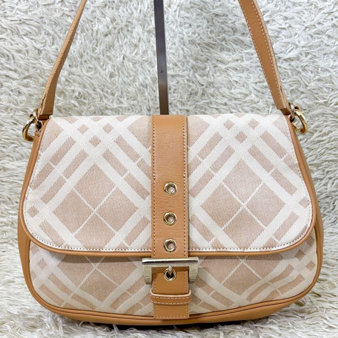 Burberry Blue Label One Shoulder Bag Nova Check Beige Leather Y2K Bag 26a New thumbnail 12