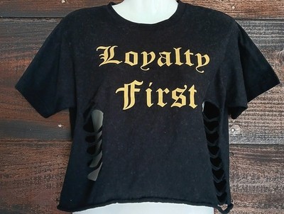 Black Loyalty Thrashed Style Tee Cropped Size S Goth Streetwrar Emo Punk Skater