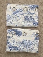 Dunelm Modern Chinoiserie Blackout Eyelet Curtains Blue White 168x182cm 66x72”