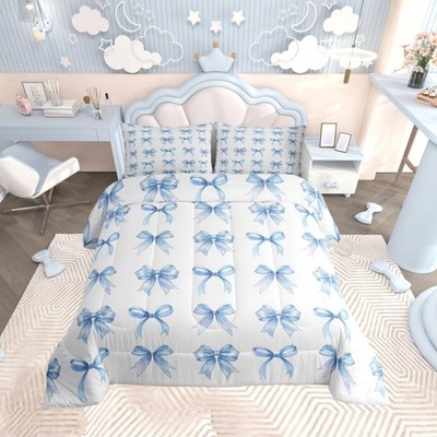 Feelyou Bow Bedding Set Cute Bowknot Comforter Cover Full Size Princess Ribbon