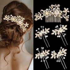 Wedding Bridal Hair Accessories 5Pcs Wedding Hair Pieces for Brides Hair Gold