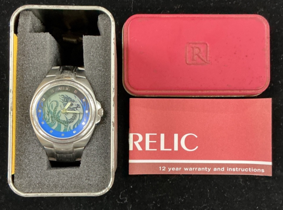 Relic Big Tic Animated Dragon Flames Stainless Steel Watch