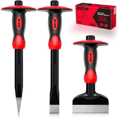 Rizom Chisel Set with Hand Protection, 3 Pcs Stone and Rock Chisel, Heavy Dut...