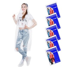 5 Pack Emergency Rain Ponchos with Hood for Adults Rain Water Protection