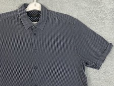 Ted Baker Shirt Mens XL Blue Geometric Print Short Sleeve Button Up Casual