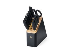 Beautiful 12 Piece Stainless Steel Knife Set Block Soft Grip Handles Black Sesam