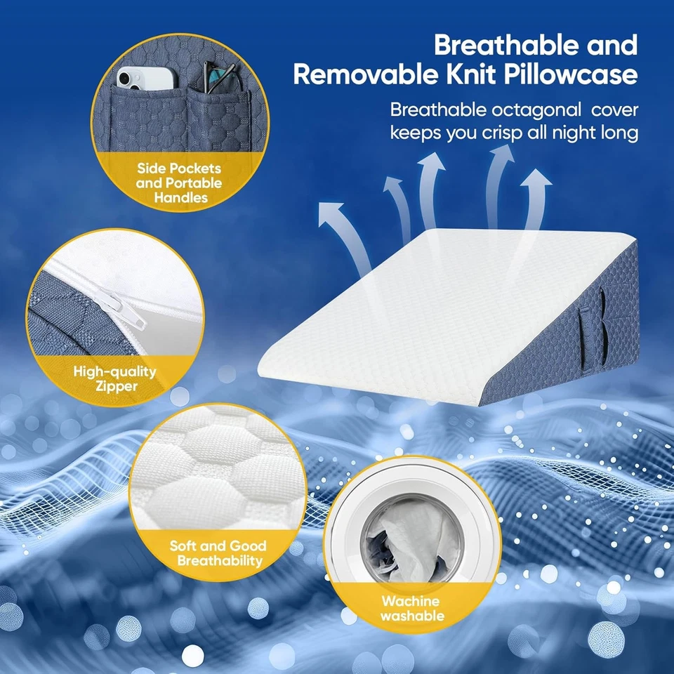 Almohada de cuña de 12 pulgadas para dormir, cuña de cama actualizada, reflujo ácido, acidez estomacal, ERGE, Foto 4 de 4