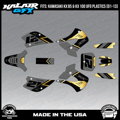 Graphics Kit for Kawasaki KX85 KX100 UFO Restyle 2001-2013 Enigma - Gold