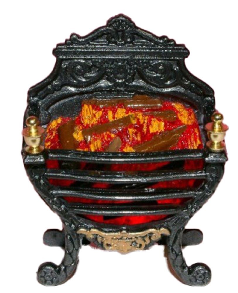 Dolls House Ornate Georgian Glowing Log Fire Miniature Fireplace Accessory 12V