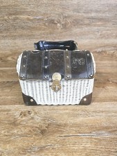 Vtg Encore White Wicker Hinged purse 1960s Gold /Brass Hardware Read 