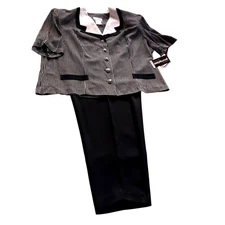 Vintage Perceptions Women Black & White Striped Button-Up Top & Pants Set Size W