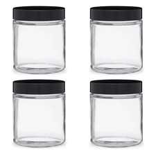 8 oz Clear Thick Glass Straight Sided Stash Jars (Black PP Cap) 2-4 PACKS