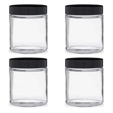 8 oz Clear Thick Glass Straight Sided Stash Jars (Black PP Cap) 2-4 PACKS