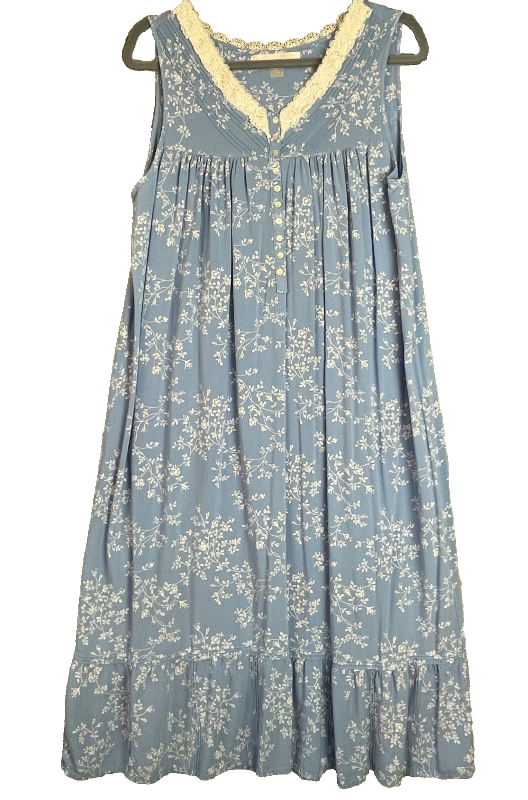 Eileen West Nightgown Embroidered Button Front Medium Blue Romantic Cottagecore
