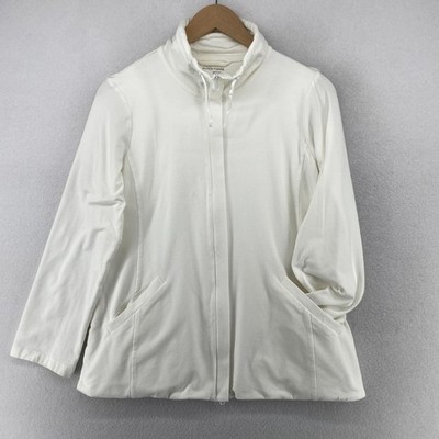 EILEEN FISHER Jacket S Cotton Stretch Jersey High Collar Full Zip Off White USA