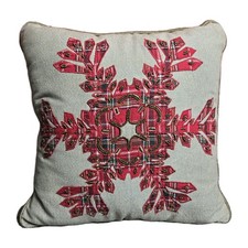 Pier 1 Beaded Plaid Snowflake Christmas Throw Pillow 15" Holiday Contemporary 