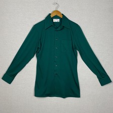 Vtg 70s Touch of Class Button Up Mens M Green Long Sleeve Disco Retro Party