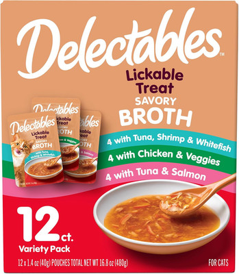Lickable Treat Savory Broth Wet Cat Treat Variety Pack, Food Toppe, Hydrating, G