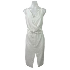 Hyfve White Sleeveless V Neck Drape Wrap Tie Back Cami Slit Midi Sheath Dress L