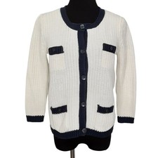 Vintage Circle Collar Cardigan Sweater Cable Knit Lady Jacket Cream M Preppy