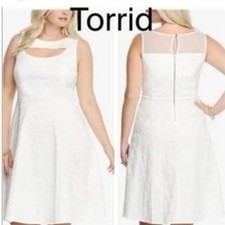 Torrid Fit and Flare Dress Womens Size 20 White Excellent Damask Mesh Cutout
