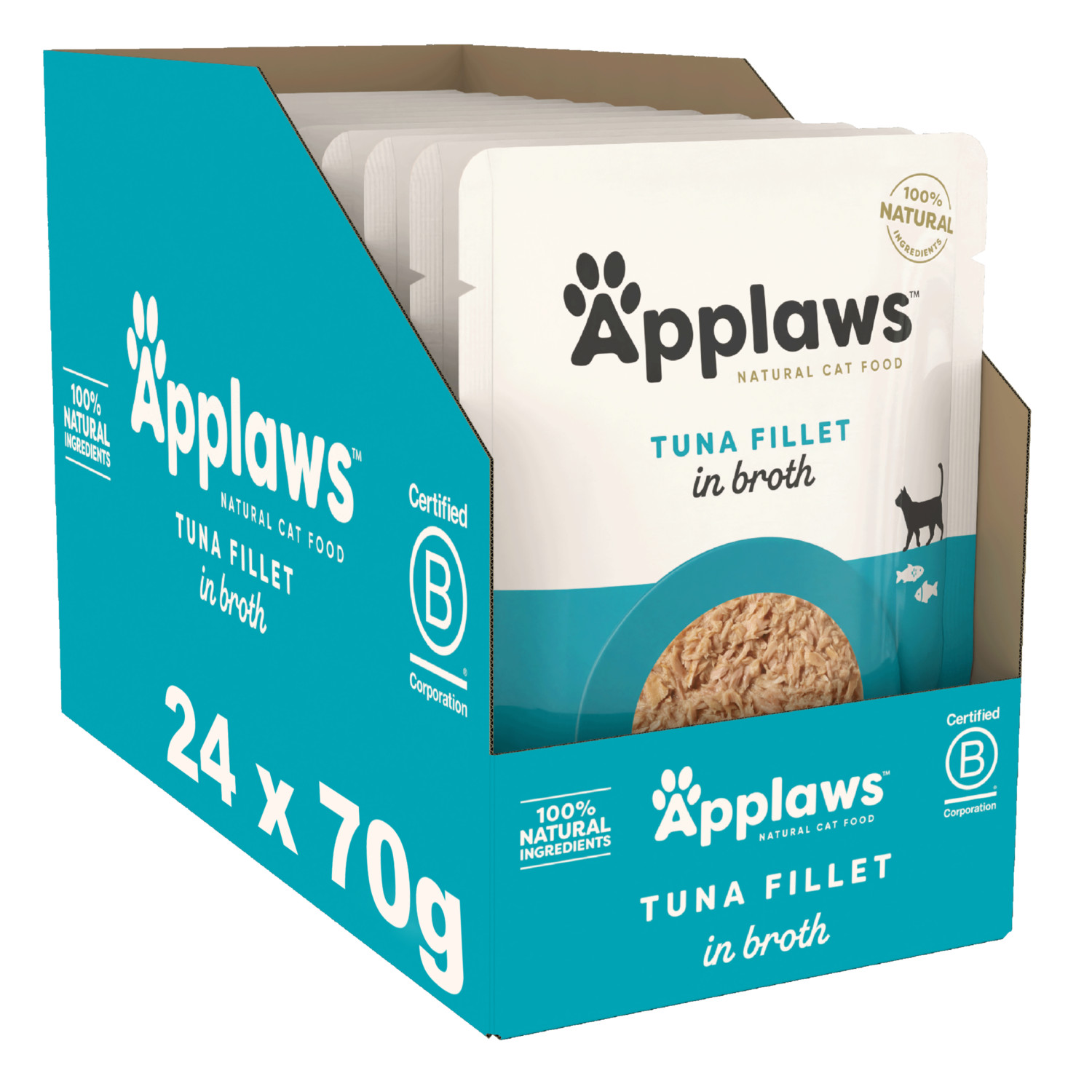 24 x 70g Applaws 100% Natural Adult Wet Cat Food Pouches Tuna Fillet in Broth - Image 2