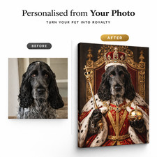 Personalised Pet Portrait Canvas Custom Dog Cat Royal King Queen Art Birthday