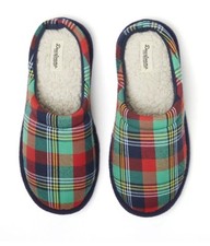 Dearfoams Unisex W 5/6 M 3/4 Plaid Matching Open Back Slide On Slippers