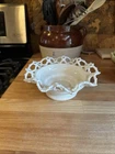 VTG Milk Glass Doric Lace Ruffled and Crimped Rim Bowl (f)
