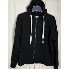 Zenana Womens Sweatshirt Hoodie Fleece Size Medium Blk Long Sleeve Full Zip B42