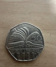Public Library 50p Coin 1850-2000 Circulated Condition