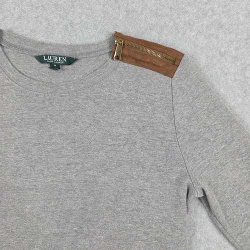Lauren Ralph Lauren Shirt Womens Size Medium Gray Long Sleeve Elbow Patches - Picture 6 of 13