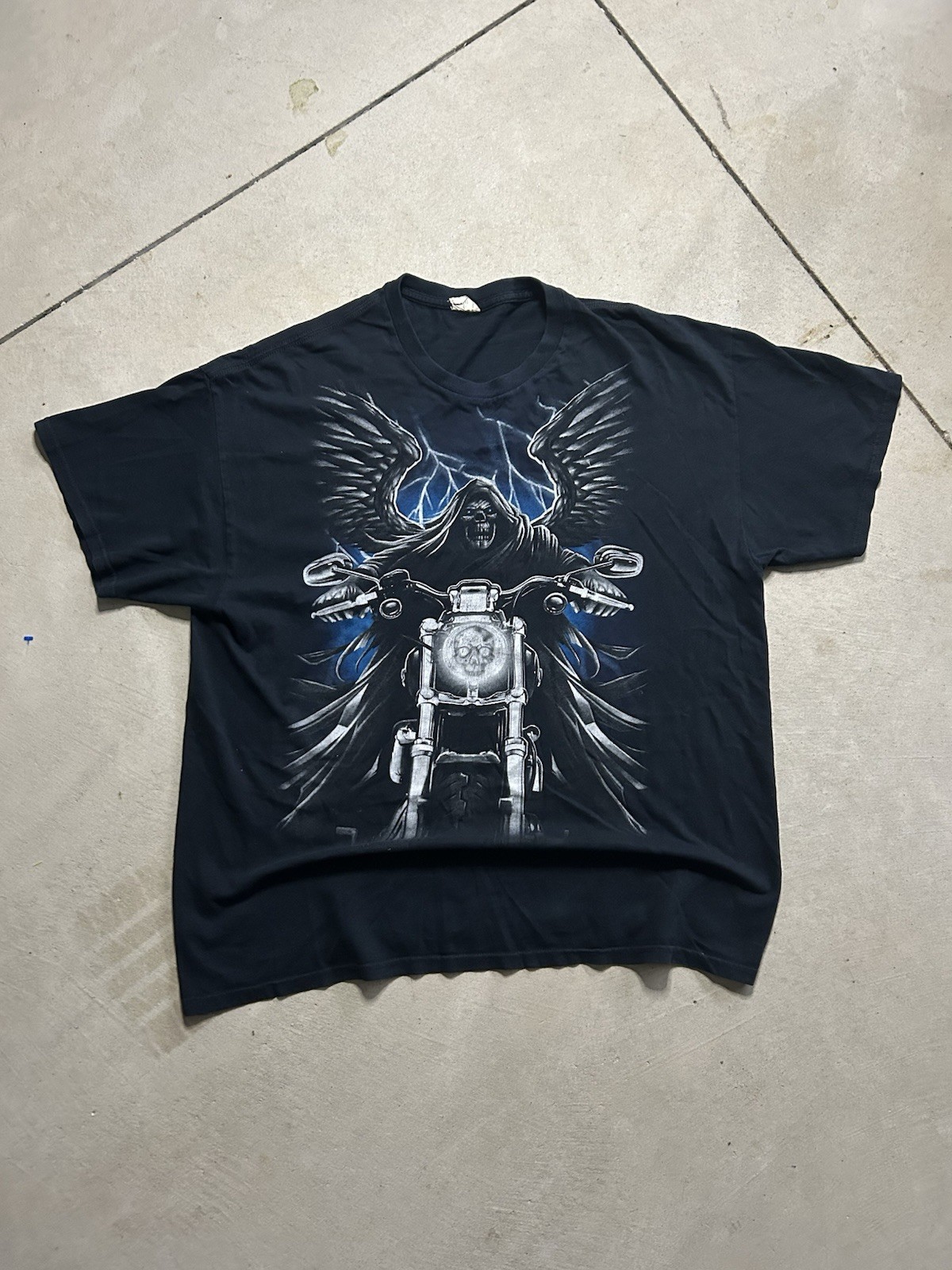 Vintage Grim Reaper Motorcycle Biker Skull L  T Shirt Skeleton Goth Grunge 90s