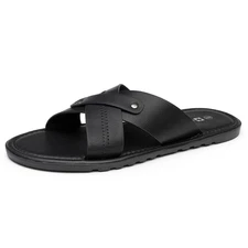 Alpine Swiss Saul Mens Vegan Leather Slide Sandals Dressy Indoor Outdoor Shoes