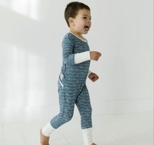 The Simple Seed Night Romper Bamboo One Piece Sz 12/14 Big Kids Waves Blue White