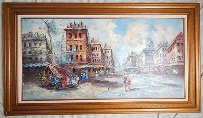 Large Mid-Century Palette-Knife Oil Painting European/Paris Scene Signed W ENGEL