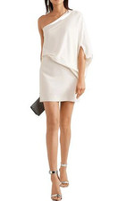 Halston Heritage One Shoulder Chalk Crepe Cocktail Dress - size 12 - retail $295