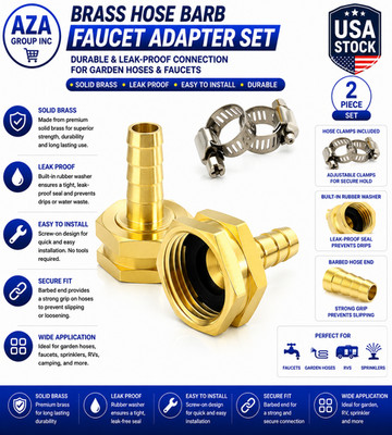 3/8'' Barb X 3/4'' GHT Female Garden Hose Swivel Adapter Heavy Duty Brass Hose Con