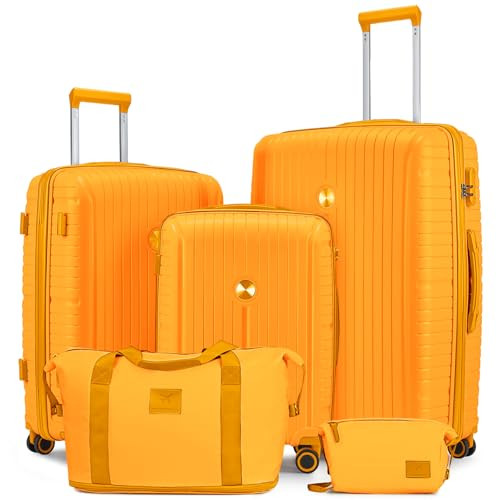5-Piece Orange PP Hardshell Luggage Set with Carry-On