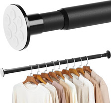 No-Drill Closet Rod 27.5-82 Heavy-Duty Hanging Bar for Wardrobes & Laundry Black